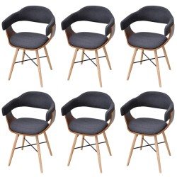 vidaXL Sillas de comedor 6 unidades madera curvada y tela gris oscuro