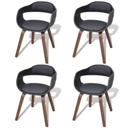 vidaXL Sillas de comedor 4 uds madera curvada cuero sintético negro