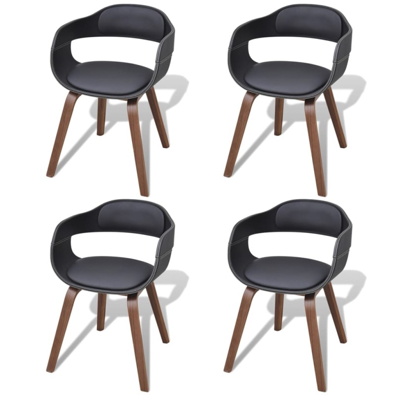 vidaXL Sillas de comedor 4 uds madera curvada cuero sintético negro vidaXL Sillas de comedor 4 uds madera curvada cuero sintético negro