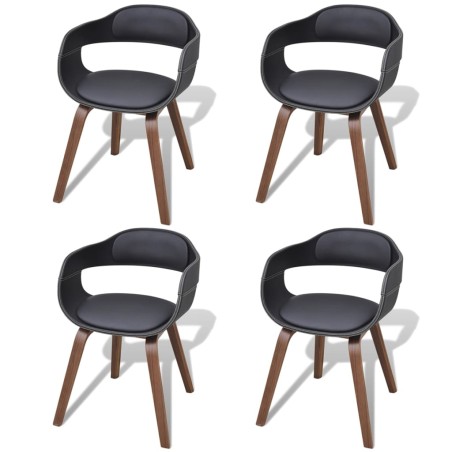 vidaXL Sillas de comedor 4 uds madera curvada cuero sintético negro