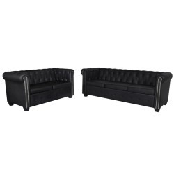 vidaXL Sofás Chesterfield de 2 y 3 plazas cuero sintético negro 