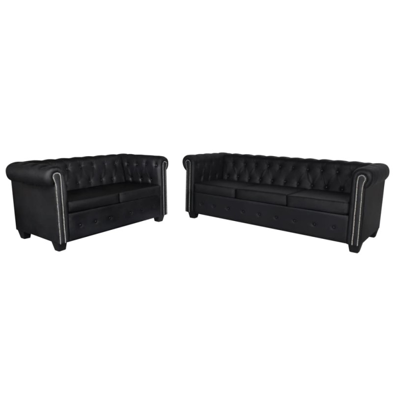 vidaXL Sofás Chesterfield de 2 y 3 plazas cuero sintético negro vidaXL Sofás Chesterfield de 2 y 3 plazas cuero sintético negro