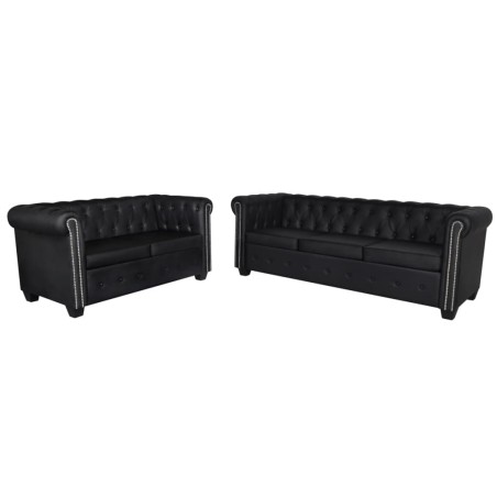 vidaXL Sofás Chesterfield de 2 y 3 plazas cuero sintético negro 