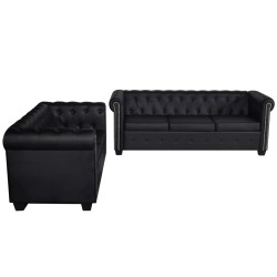 vidaXL Sofás Chesterfield de 2 y 3 plazas cuero sintético negro 