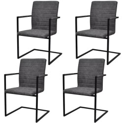 vidaXL Sillas voladizas de comedor 4 unidades cuero sintético gris