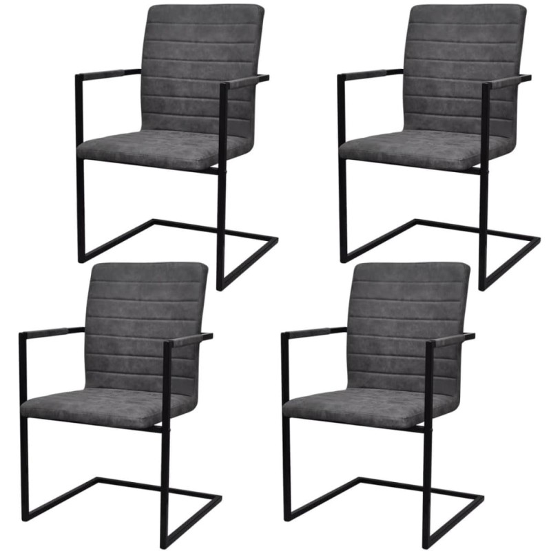 vidaXL Sillas voladizas de comedor 4 unidades cuero sintético gris vidaXL Sillas voladizas de comedor 4 unidades cuero sintético gris