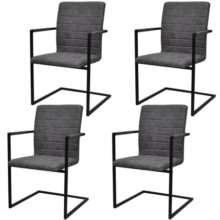 vidaXL Sillas voladizas de comedor 4 unidades cuero sintético gris