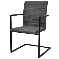 vidaXL Sillas voladizas de comedor 4 unidades cuero sintético gris