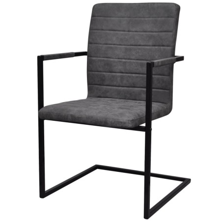 vidaXL Sillas voladizas de comedor 4 unidades cuero sintético gris