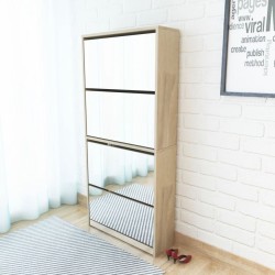 vidaXL Mueble zapatero 4 compartimentos espejo color roble 63x17x134cm