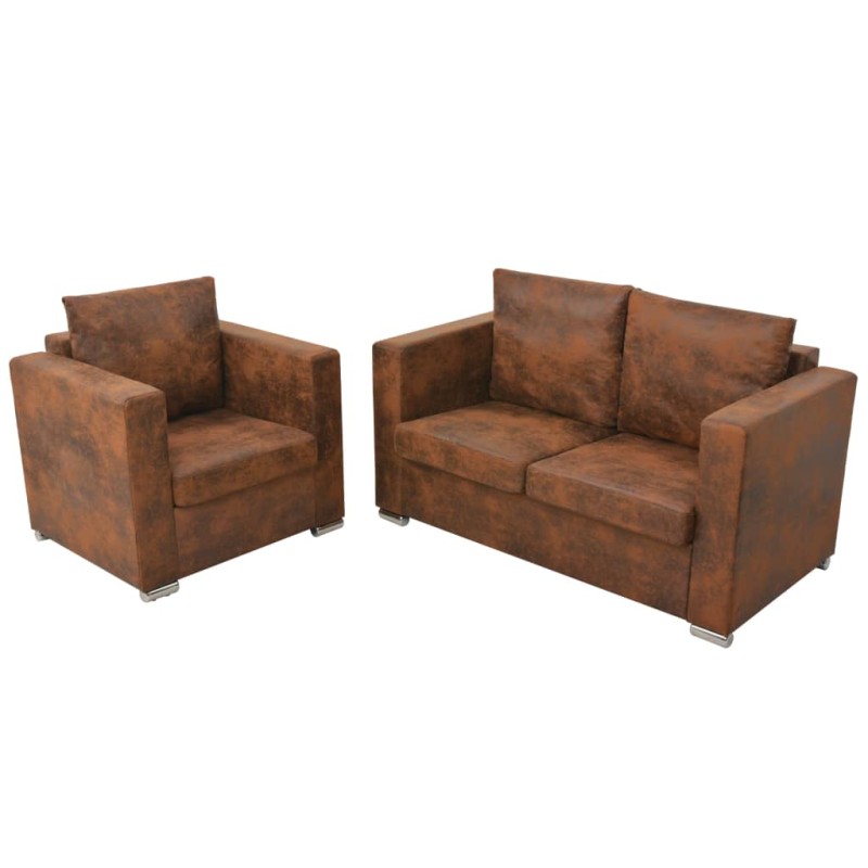 vidaXl Conjunto de sofás de 2 piezas de piel de ante artificial vidaXl Conjunto de sofás de 2 piezas de piel de ante artificial