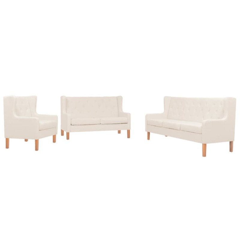 vidaXL Conjunto de sofás 3 piezas tela blanco crema vidaXL Conjunto de sofás 3 piezas tela blanco crema