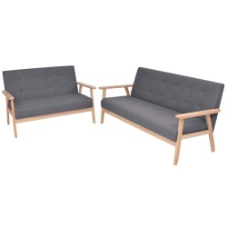 vidaXL Juego de sofás de tela de 2 piezas color gris oscuro