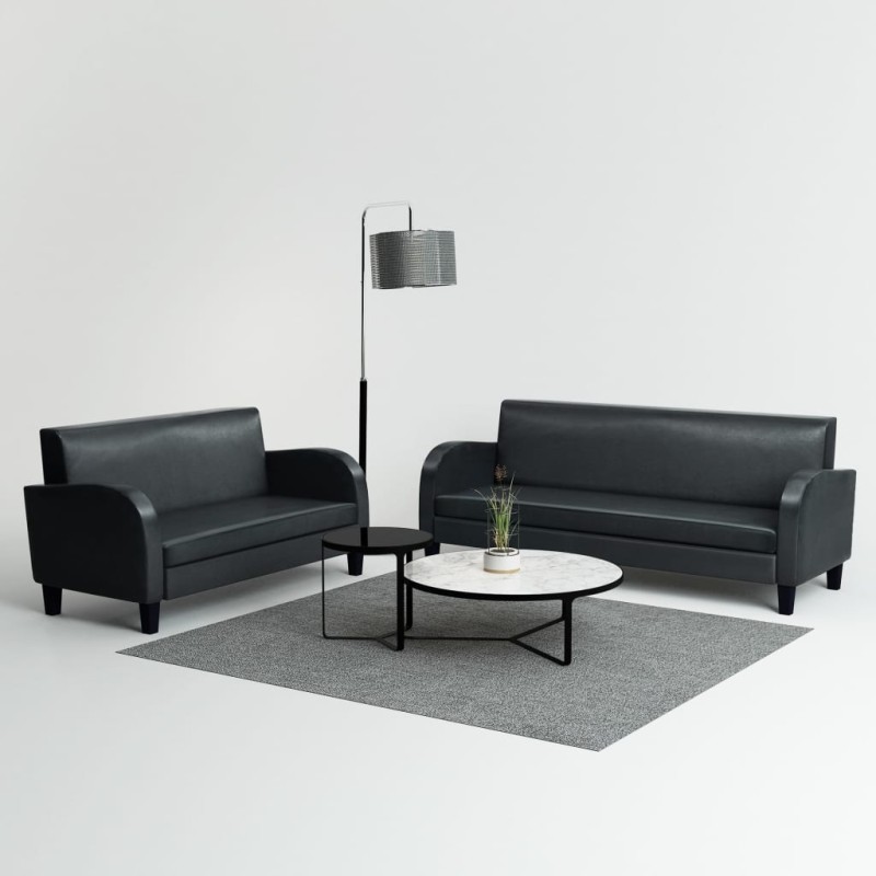 vidaXL Conjunto de sofás 2 piezas cuero sintético negro vidaXL Conjunto de sofás 2 piezas cuero sintético negro