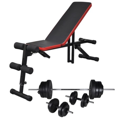 vidaXL Banco de abdominales con mancuerna y pesas 60,5 kg 