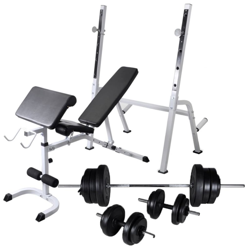 vidaXL Banco ejercicios con soporte pesas, pesas y mancuernas 60,5 kg vidaXL Banco ejercicios con soporte pesas, pesas y mancuernas 60,5 kg