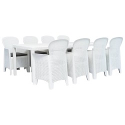 vidaXL Comedor de jardín 9 piezas plástico con aspecto de ratán blanco
