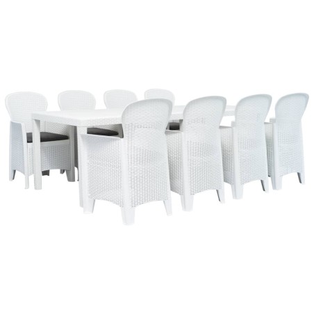 vidaXL Comedor de jardín 9 piezas plástico con aspecto de ratán blanco