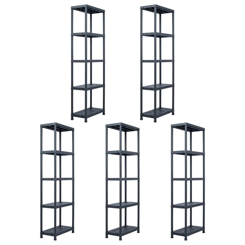 vidaXL Estantería de plástico 5 unidades 125 kg 60x30x180 cm negro vidaXL Estantería de plástico 5 unidades 125 kg 60x30x180 cm negro