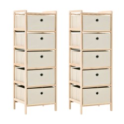 vidaXL Estantes con 5 cestas de tela 2 unidades madera de cedro beige