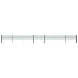 vidaXL Panel de valla con postes hierro verde 11,9x0,8 m