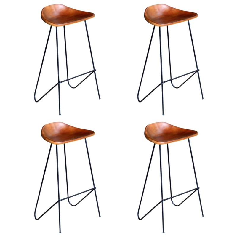 vidaXL Taburetes de cocina 4 unidades cuero auténtico marrón