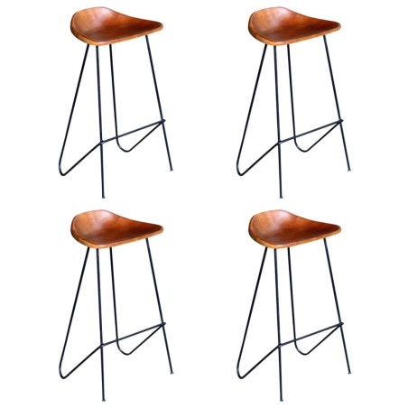 vidaXL Taburetes de cocina 4 unidades cuero auténtico marrón