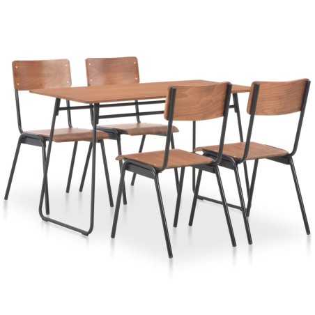 vidaXL Juego de comedor 5 piezas acero y madera contrachapada marrón