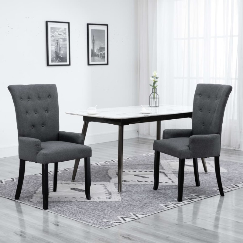 vidaXL Sillas de comedor con reposabrazos 2 unidades tela gris oscuro vidaXL Sillas de comedor con reposabrazos 2 unidades tela gris oscuro