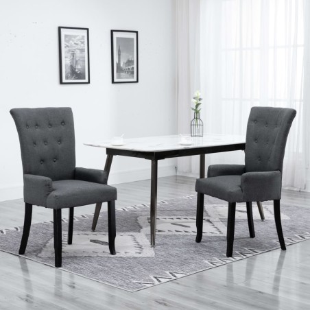 vidaXL Sillas de comedor con reposabrazos 2 unidades tela gris oscuro 