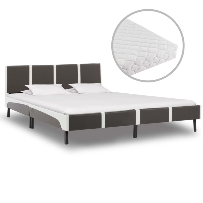 vidaXL Cama con colchón cuero sintético gris y blanco 180x200 cm vidaXL Cama con colchón cuero sintético gris y blanco 180x200 cm
