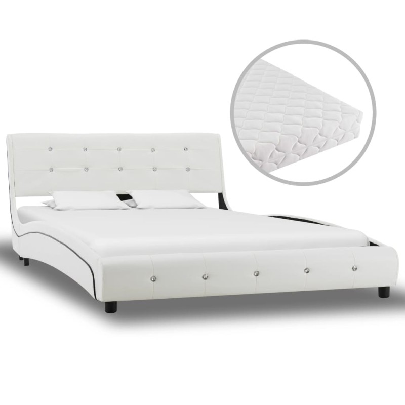 vidaXL Cama con colchón cuero sintético blanco 120x200 cm vidaXL Cama con colchón cuero sintético blanco 120x200 cm