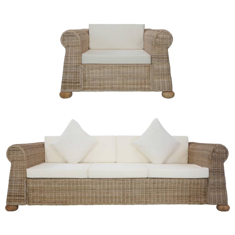 vidaXL Juego de sofás de 2 piezas con cojines de ratán natural vidaXL Juego de sofás de 2 piezas con cojines de ratán natural