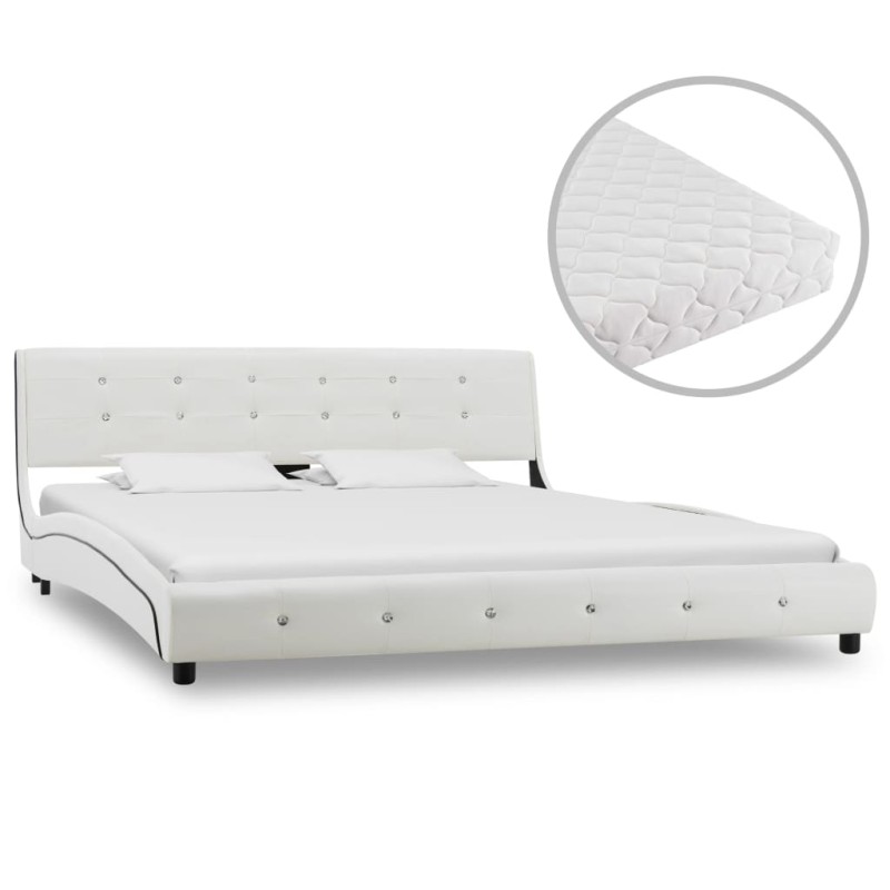 vidaXL Cama con colchón cuero sintético blanco 160x200 cm vidaXL Cama con colchón cuero sintético blanco 160x200 cm
