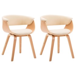 vidaXL Sillas de comedor 2 uds madera curvada y cuero sintético crema