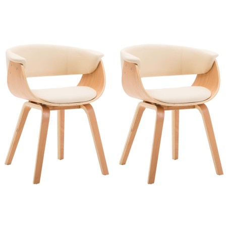 vidaXL Sillas de comedor 2 uds madera curvada y cuero sintético crema