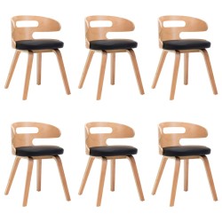 vidaXL Sillas de comedor 6 uds madera curvada cuero sintético negro