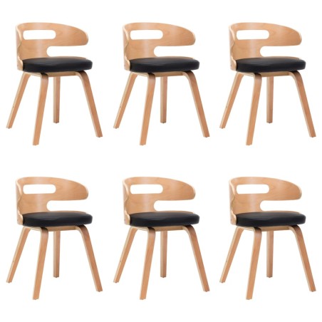 vidaXL Sillas de comedor 6 uds madera curvada cuero sintético negro