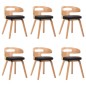 vidaXL Sillas de comedor 6 uds madera curvada cuero sintético negro