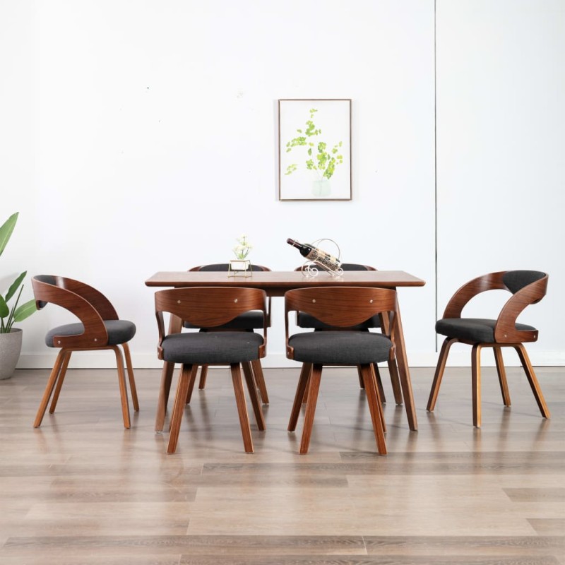 vidaXL Sillas de comedor 6 unidades madera curvada y tela gris oscuro vidaXL Sillas de comedor 6 unidades madera curvada y tela gris oscuro
