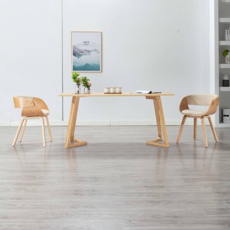 vidaXL Sillas de comedor 2 uds madera curvada y cuero sintético crema