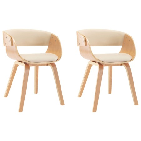 vidaXL Sillas de comedor 2 uds madera curvada y cuero sintético crema