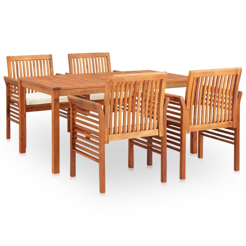 vidaXL Set comedor de jardín 5 pzas y cojines madera maciza de acacia vidaXL Set comedor de jardín 5 pzas y cojines madera maciza de acacia