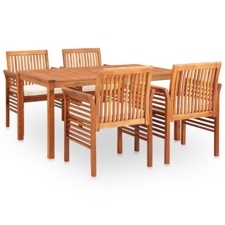 vidaXL Set comedor de jardín 5 pzas y cojines madera maciza de acacia