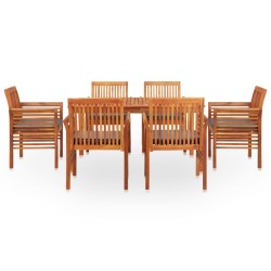 vidaXL Set comedor de jardín 7 pzas y cojines madera maciza de acacia