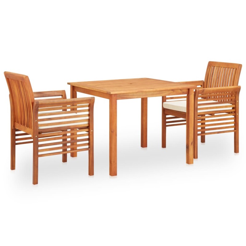 vidaXL Set comedor de jardín 3 pzas y cojines madera maciza de acacia vidaXL Set comedor de jardín 3 pzas y cojines madera maciza de acacia