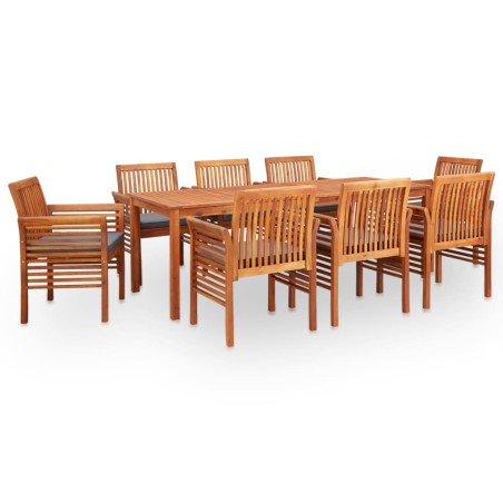 vidaXL Set comedor de jardín 9 pzas y cojines madera maciza de acacia