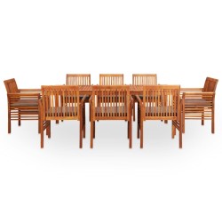 vidaXL Set comedor de jardín 9 pzas y cojines madera maciza de acacia
