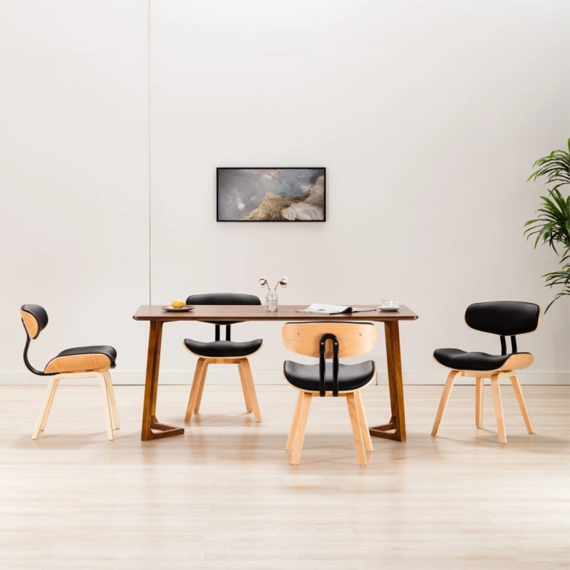 vidaXL Sillas de comedor 4 uds madera curvada cuero sintético negro vidaXL Sillas de comedor 4 uds madera curvada cuero sintético negro
