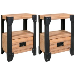 vidaXL Mesitas de noche 2 uds madera maciza acacia y acero 40x30x54 cm
